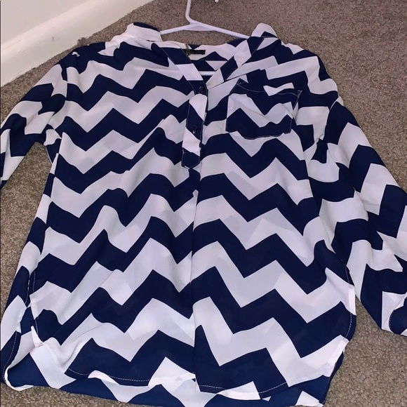 a navy blue and white blouse - Picture 1 of 1